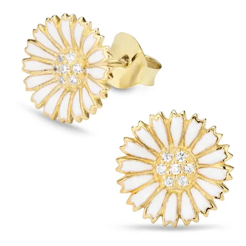 11,5 mm margriet oorbellen in verguld zilver - Marie