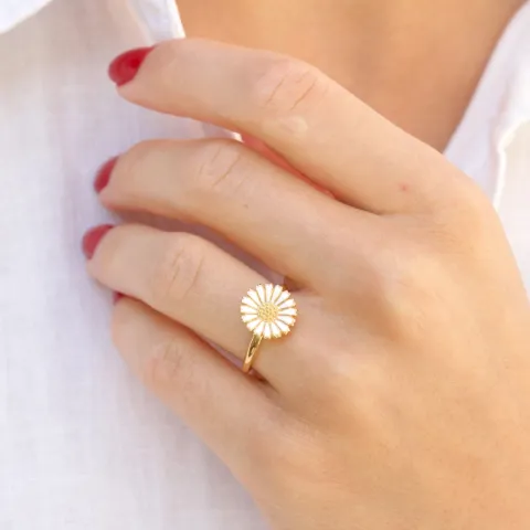 12 mm margriet ring in verguld sterlingzilver