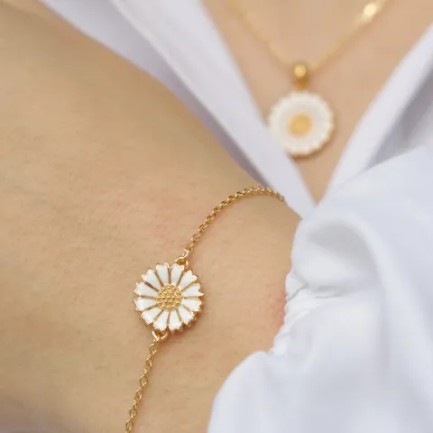 11 mm margriet ankerarmband in verguld sterlingzilver met margriet hanger in verguld sterlingzilver - Marie