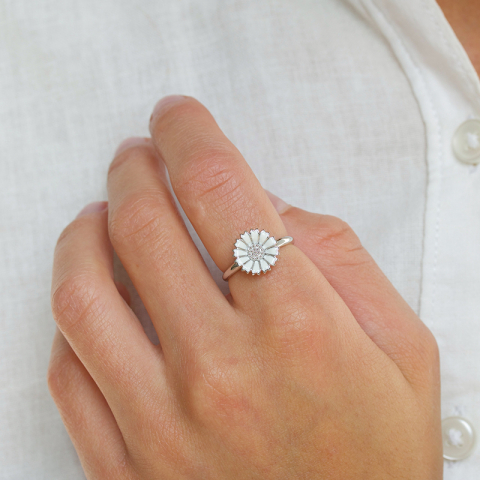 12 mm margriet ring in gerodineerd zilver - Marie