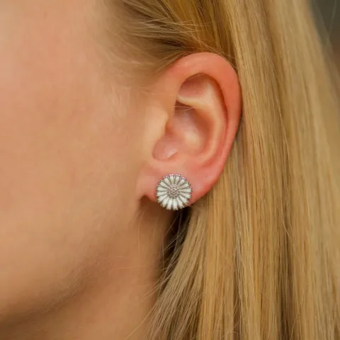 12 mm margriet oorbellen in gerodineerd zilver - Marie