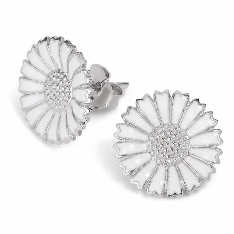 12 mm margriet oorbellen in gerodineerd zilver - Marie
