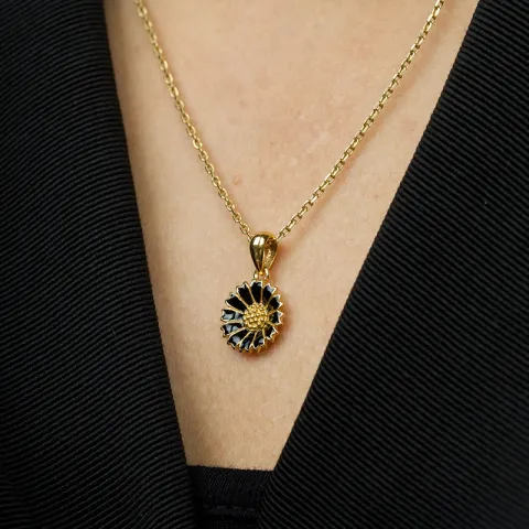 11 mm margriet zwart hanger in verguld sterlingzilver - Marie