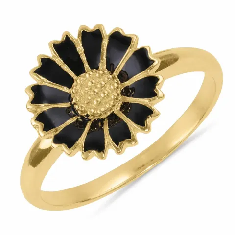 12 mm margriet zwart ring in verguld sterlingzilver - Marie