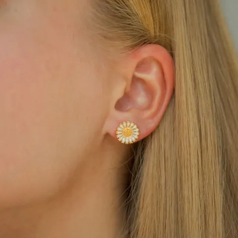 12 mm margriet blauwe oorsteker in verguld zilver - Marie