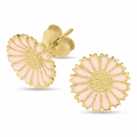 12 mm margriet pink oorbellen in verguld zilver