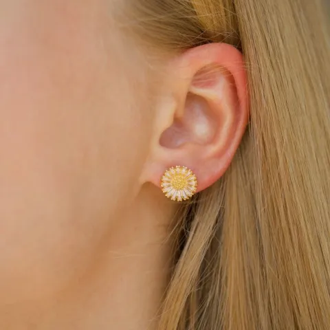 12 mm margriet pink oorbellen in verguld zilver - Marie