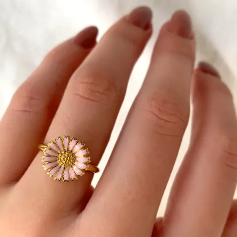 12 mm margriet roze ring in verguld sterlingzilver