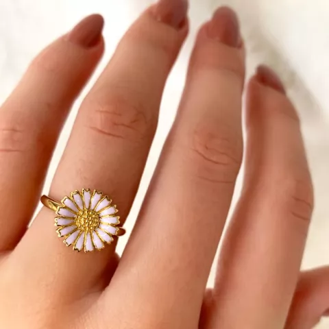 12 mm margriet paarse ring in verguld sterlingzilver
