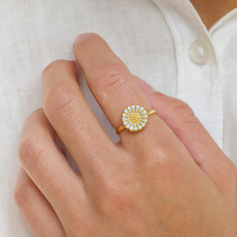 12 mm margriet blauwe ring in verguld sterlingzilver - Marie