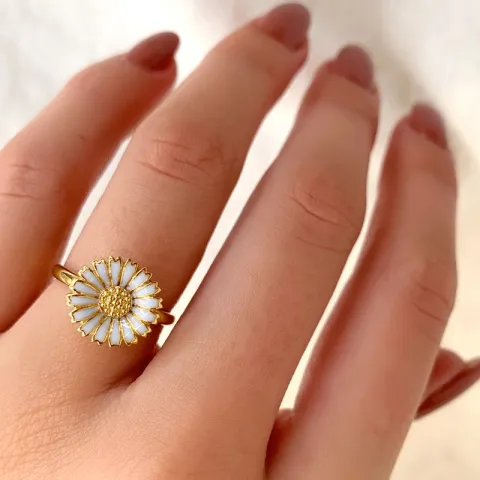 12 mm margriet blauwe ring in verguld sterlingzilver - Marie