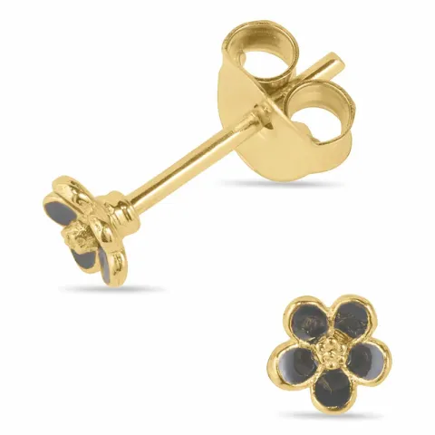 5 mm margriet zwart oorsteker in verguld zilver - Majse