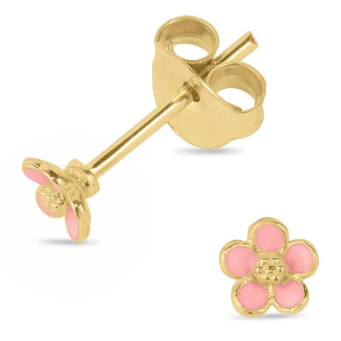 klein margriet pink oorsteker in verguld zilver - Majse