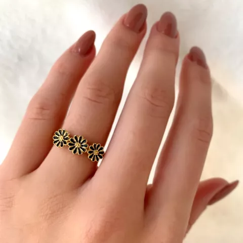 elegant margriet zwart ring in verguld sterlingzilver