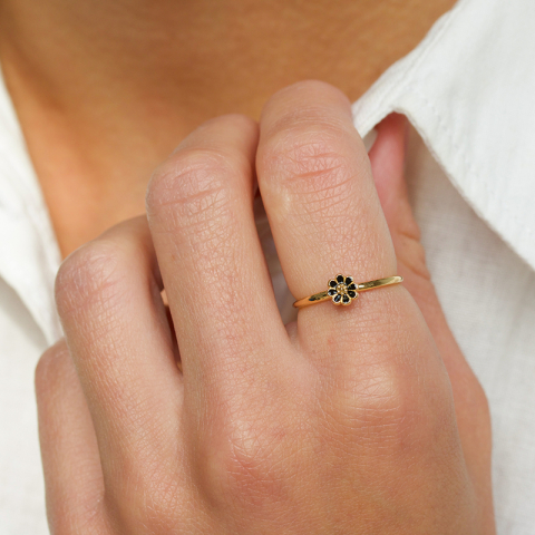5 mm margriet zwart ring in verguld sterlingzilver - Maggie