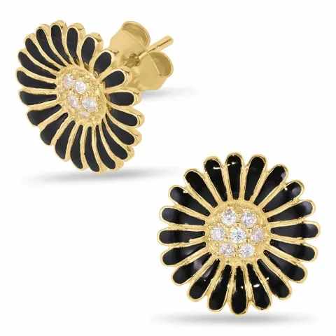 20 mm margriet zwart zirkoon oorsteker in verguld zilver - Matilda