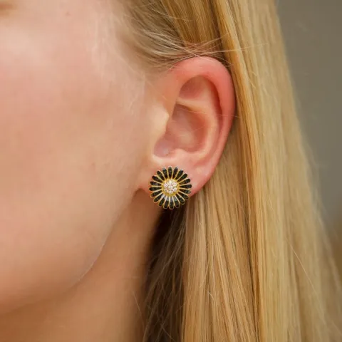 20 mm margriet zwart zirkoon oorsteker in verguld zilver - Matilda
