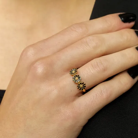 margriet zwart ring in verguld sterlingzilver - Maggie