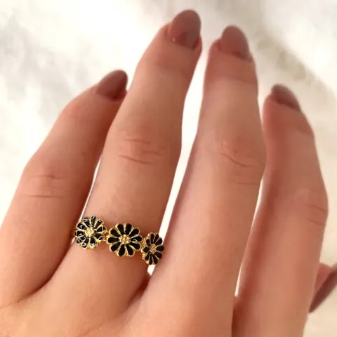 margriet zwart ring in verguld sterlingzilver - Maggie