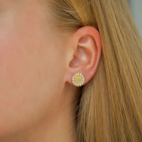 11 - 12 MM margriet blauwe oorsteker in verguld zilver - Marie