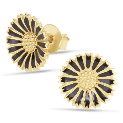 11 - 12 MM margriet zwart oorsteker in verguld zilver - Marie