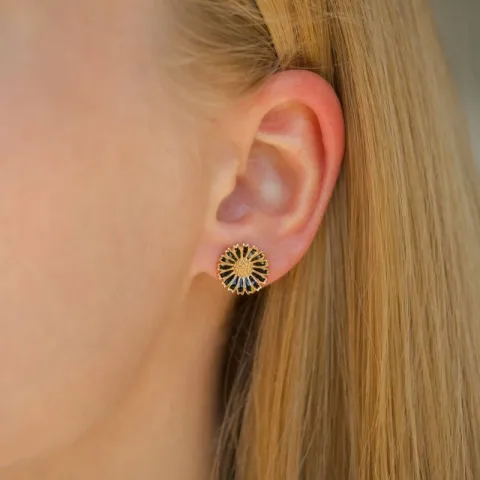 11 - 12 MM margriet zwart oorsteker in verguld zilver - Marie