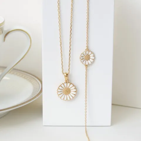 15 mm margriet ketting met hanger in verguld sterlingzilver