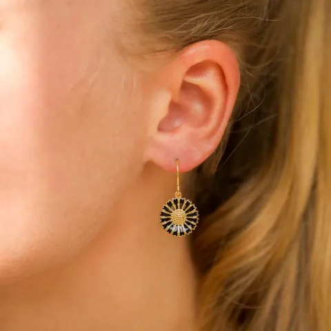 14,5 mm margriet zwart oorbellen in verguld zilver - Marie