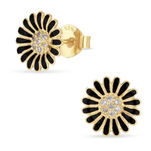 10 - 11 mm margriet zwart zirkoon oorsteker in verguld zilver - Matilda