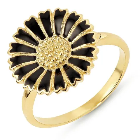 14 mm margriet zwart ring in verguld sterlingzilver