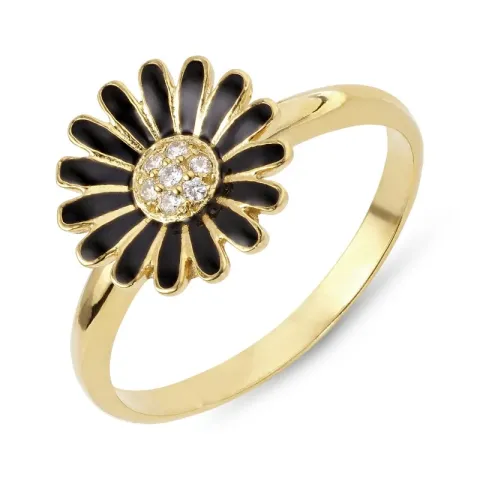 11 mm margriet zwart zirkoon ring in verguld sterlingzilver - Matilda