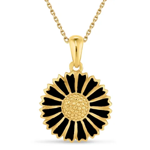 15 mm margriet zwart ketting met hanger in verguld sterlingzilver - Marie