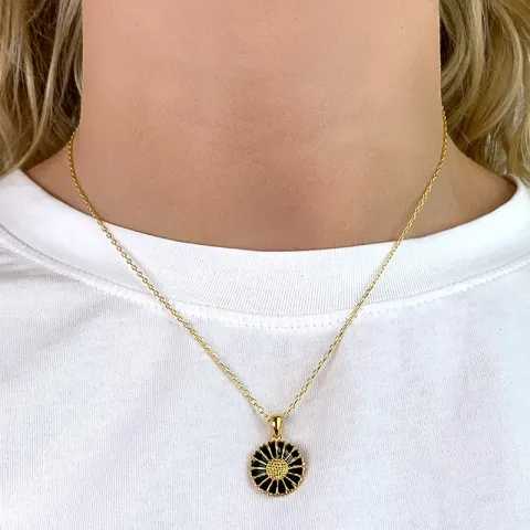 15 mm margriet zwart ketting met hanger in verguld sterlingzilver - Marie