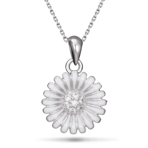 14 mm margriet zirkoon ketting in zilver