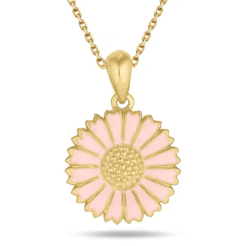 15 mm margriet pink ketting in verguld sterlingzilver