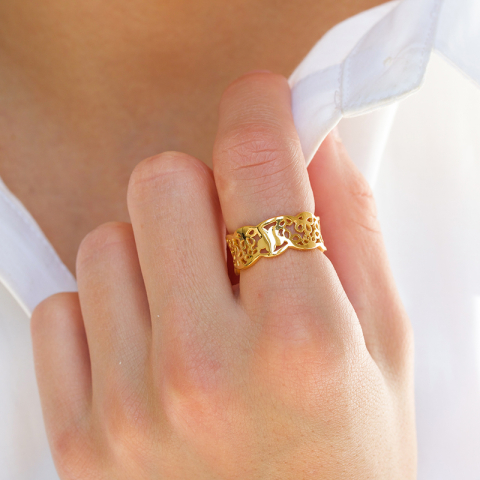 bloem ring in verguld sterlingzilver
