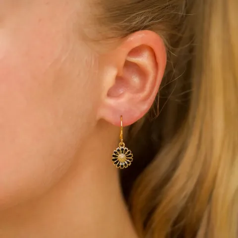 11 mm margriet zwart oorbellen in verguld zilver - Matilda