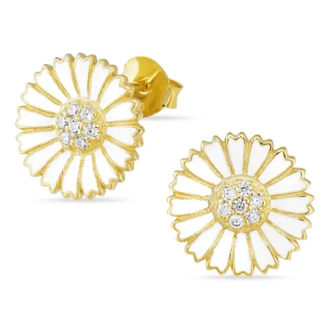 14 mm margriet zirkoon oorsteker in verguld sterlingzilver - Marie
