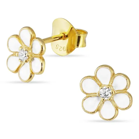 8 mm margriet zirkoon oorsteker in verguld sterlingzilver - Majse