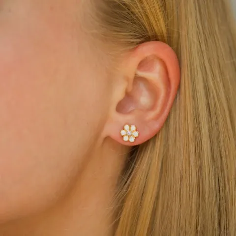 8 mm margriet zirkoon oorsteker in verguld sterlingzilver - Majse