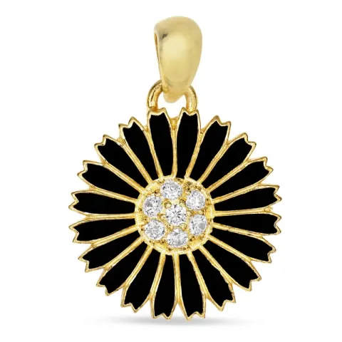 14 mm margriet zwart hanger in verguld sterlingzilver - Marie