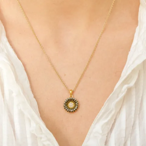 14 mm margriet zwart hanger in verguld sterlingzilver - Marie