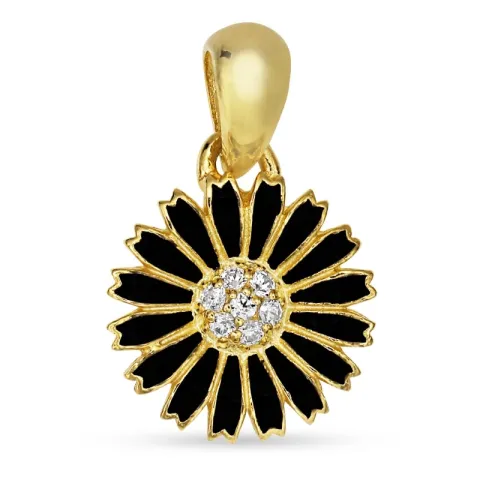 11 mm margriet zwart hanger in verguld sterlingzilver - Marie