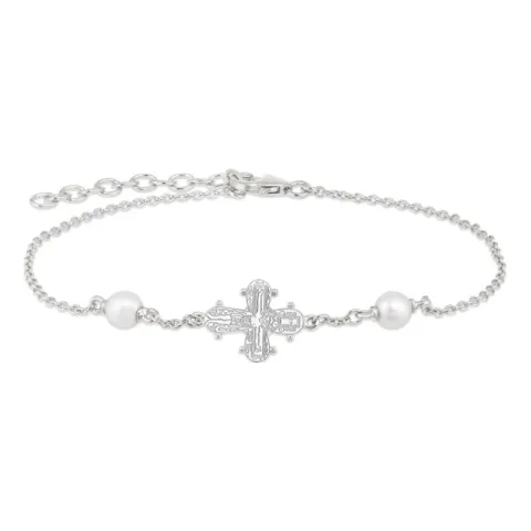 12 x 10,5 mm dagmarkruis parel armband in zilver