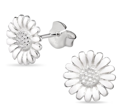 11 mm margriet witte oorsteker in zilver - Matilda