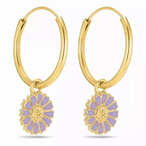 18 mm margriet paarse emaille creool in verguld sterlingzilver - Marie