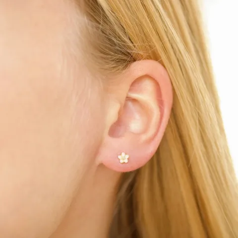 5 mm margriet pink oorsteker in verguld sterlingzilver - Majse
