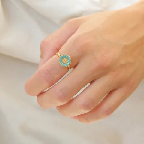 11 mm margriet blauwe ring in verguld sterlingzilver - Marie