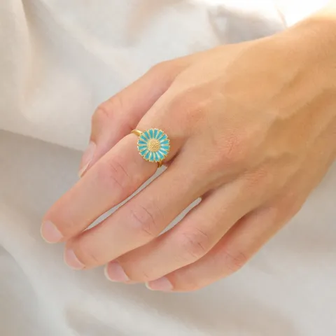 14 mm margriet blauwe ring in verguld sterlingzilver - Marie