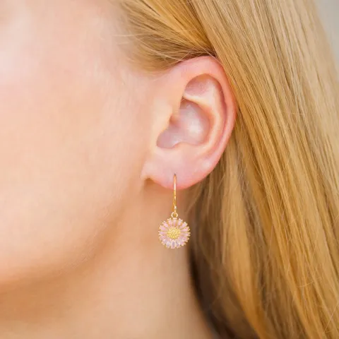 11,5 mm margriet pink oorbellen in verguld sterlingzilver - Marie